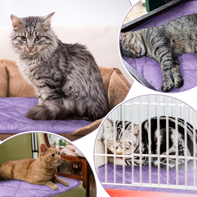 4 Pack Self Heating Cat Pad Self Warming Dog Mat Reflects Body Heat Extra Warm Thermal Pet Pad Washable Dog Cat Bed Crate Bed Mat Blanket(16 x 20 Inch,Purple)