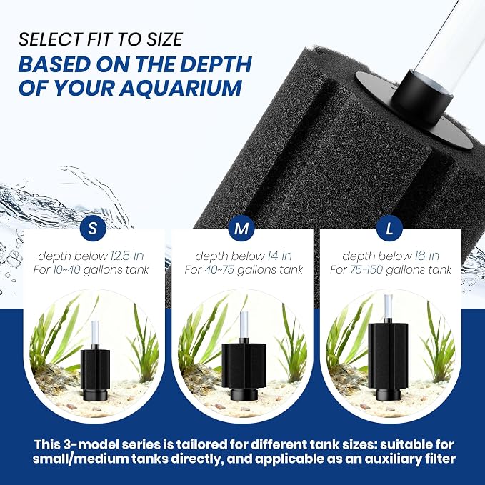 Aquarium 80-150 Gallon 4 Pack Sponge Filter with Air Stone and Ceramic Media Quiet Fish Tank Filters fit Breeding Fry Betta Shrimp Fish Tank