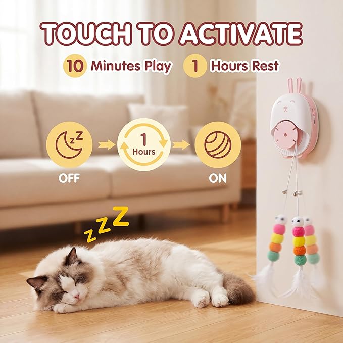 Interactive Cat Toys for Indoor Cats, Automatic Hanging Cat Toys with 6pcs Accessories, 360° Rotating, USB Rechargeable & Auto Pause Electronic Cat Toys for Bored Indoor Adult Cats (Pink)