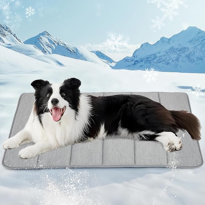 Dog Cooling Mat for Large Dogs – 35"x23" Orthopedic Memory Foam Pad for Summer, Hot Weather & Joint Relief | Washable, Non-Slip Crate Mat for Senior Dogs, Travel & Home (Grey)