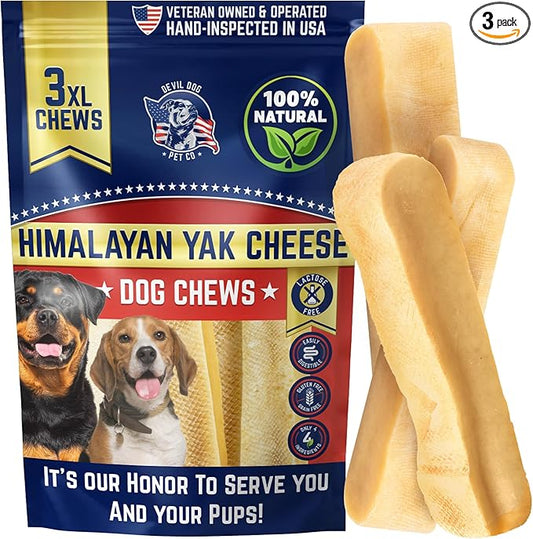 Devil Dog Pet Co. Himalayan Yak Cheese Dog Chews for Medium to Large Breeds & Aggressive Chewers - Long Lasting, Rawhide Free, High Protein - Cleaner Teeth, Anxiety & Boredom Relief - 3 Pack