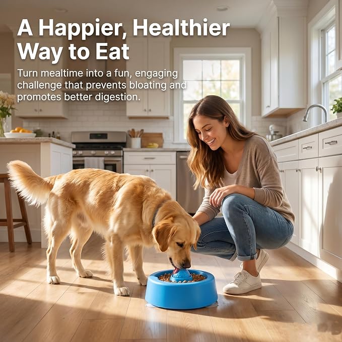 Lick and Roll Bowl,Slow Feeder Lick Bowls for Dogs, Dog Lick Bowl with Ball, Dog Licking Toy for Wet Food、 Water、 and Snacks, Suitable for Large to Small Dogs、 Cats、 Puppies、and Pets（Blue.