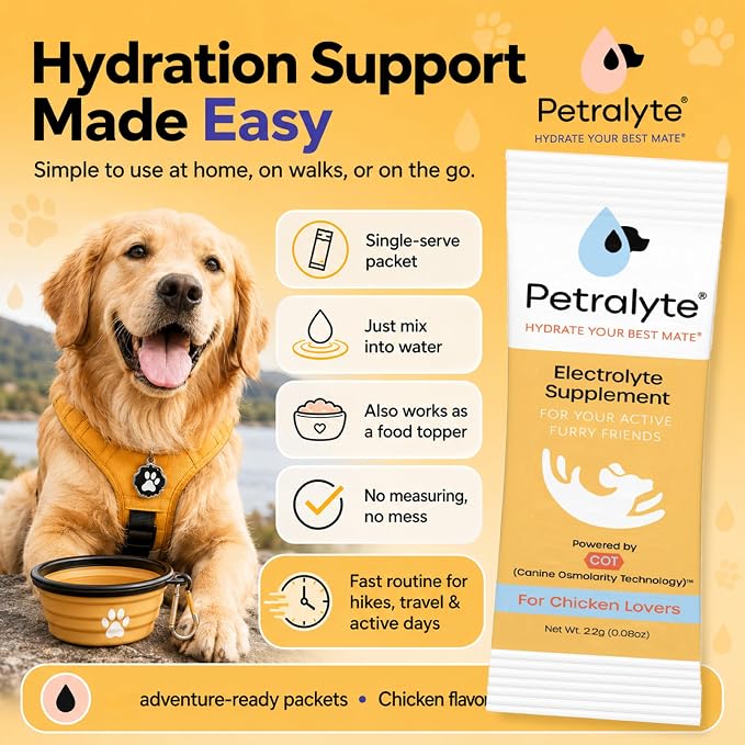 Petralyte Dog Electrolytes and Joint Supplement | Hydration Support for Dogs w/Glucosamine, Chondroitin & More | Electrolytes for Dogs with Prebiotics | for Chicken Lovers | 16 Packets