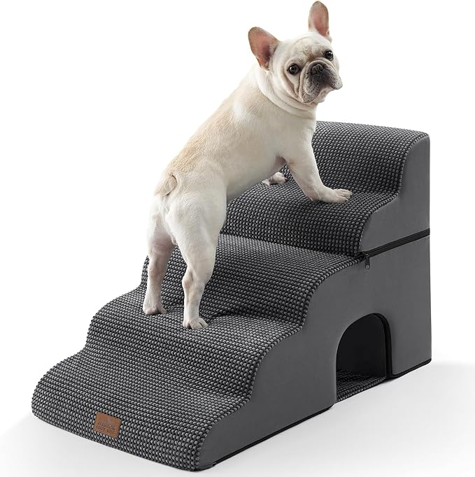 COZY KISS Dog Stairs for Small Dogs, 3-Step 2 in 1 Transformable Pet Stairs for Couch and Bed, 15.7" H Dog Steps for Old Cats, Puppy, Small Dogs (Dark Grey, 17.7x33x22.4 in, 5)