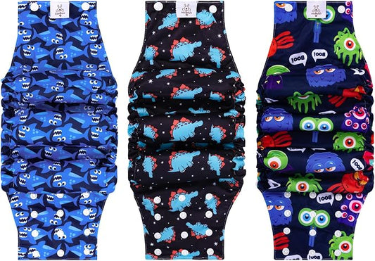 CuteBone Washable Dog Diapers Male with Snaps Reusable 3pcs a Pack Doggie Belly Band for Male Dogs Wraps KDM02XS