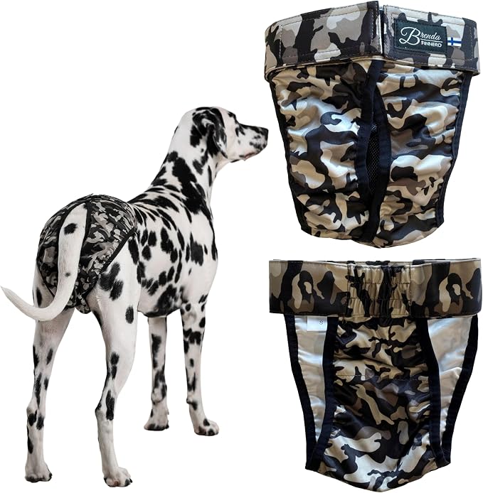 FINNERO Brenda Reusable Dog Diaper, Leak-Proof, Adjustable, Heat & Incontinence Protection, S – Camo