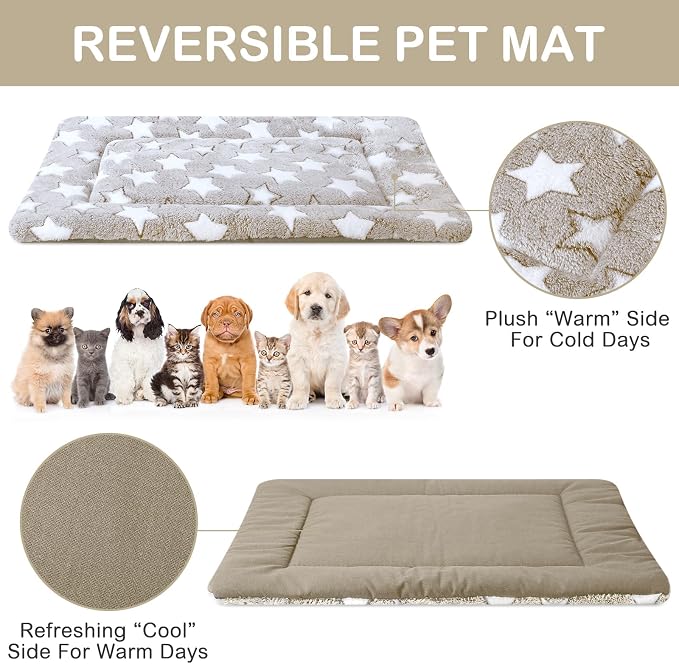 VitalCozy 4 Pcs Dog Crate Pads, Ultra Soft Warm Washable Anti-Slip Kennel Bed Mat for Pets, Reversible, Replaceable, Cage Liner for Small Medium Large Dogs and Cats(18 x 24 x 1.6 Inch,Star,Apricot)
