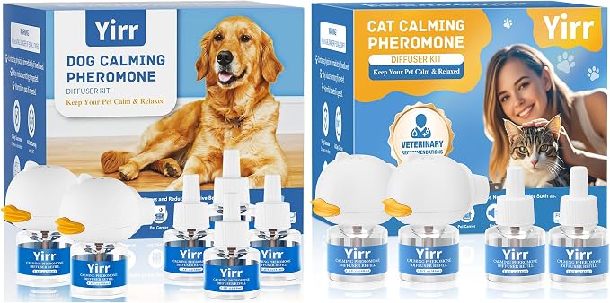 Dog Pheromones Calming Diffuser + Cat Calming Diffuser, Relaxing Pheromone for Cat Dog Relief Stress Anxiety Fighting Scratching