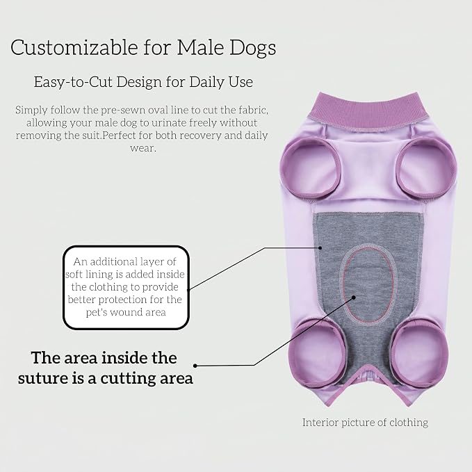 Dog Recovery Suit After Surgery, Abdominal Wound Protection Onesie, Anti-Licking Substitute for E-Collar & Cone, Relieves Anxiety, Easy to Put On, Suitable for Male & Female Dogs (Lavender, X-Small)