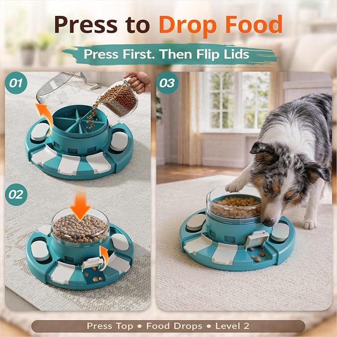 KADTC Dog Puzzle Toy, 2 Levels of Challenge, Push-to-Release Treat Dispenser Slow Feeder & Mental Stimulation Enrichment Toy for Small Medium Large Dogs