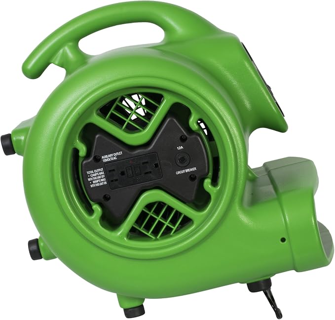 XPOWER X-600A Pro 1/3 HP 2400 CFM Centrifugal Air Mover, Carpet Dryer, Floor Fan, Blower, Daisy Chain, for Water Damage Restoration, Janitorial, Plumbing, Home Use, Green