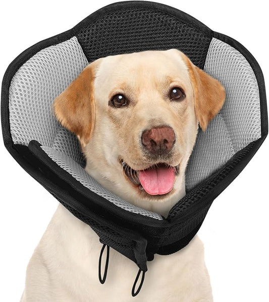 AOFITEE Dog Cone - Foldable Cone for Dogs After Surgery, Adjustable Comfy Cones to Stop Licking, Soft Dog Cone Collar for Large Dogs, Elizabethan Pet E-Collar for Wound Healing, Black Large