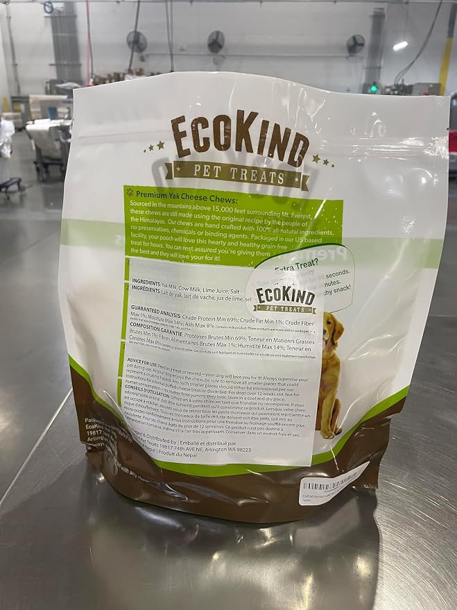 EcoKind Yak Cheese Himalayan Dog Chews, Yak Chews for Large Dogs, Long Lasting Bone for Aggressive Chewers, 3 Ingredients, Natural High Protein Treat, No Additives or Lactose, Large - 8+ Chews (2 lbs)
