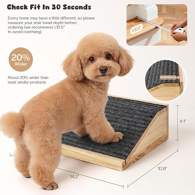 4-Pack Wooden Dog Ramp for Stairs, Anti-Slip Pet Steps for Small Dogs with Carpet Surface, Low-Angled Pet Ramps for Staircase, Steps and Stairs Assist for Injured & Aged Pets, Stairs Ramp for Dogs
