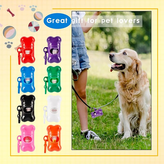 56 Pack Dog Poop Trash Bag Holder Dispenser Bone Shaped Puppy Poop Waste Bag Holder Plastic Leak Proof Pet Waste Disposal Bag for Leash with Hook Walking Dog Outdoor Camp Pet Supplies