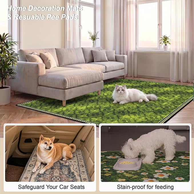 Washable Pee Pads for Dogs, Reusable Puppy Potty Training Pads, Ultra-Absorbent Thick Waterproof Leak-Proof Non-Slip Pads & Mat for Crate, Playpen, Floor, Whelping & Housebreaking , 2 Pack 48"x72"