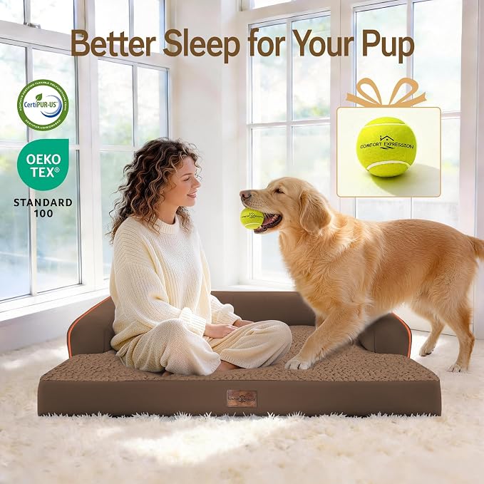 Comfort Expression Extra Large Dog Bed - Waterproof Orthopedic Dog Beds with Washable Jumbo Bed for Big Dogs, Removable Non-Slip Pet Couch Bolster Cover, 45x35