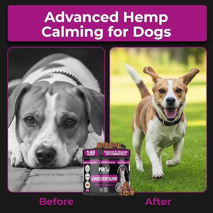 Pet Chef Calming Chews for Dogs -140 Soft Hemp Dog Treats for Anxiety & Barking Relief -Natural Relaxing Peanut Butter Flavored Dog Chews Breeds