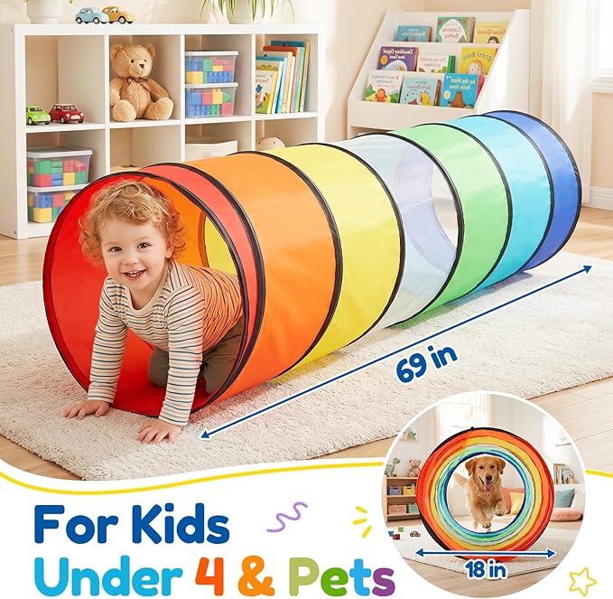 Kids Play Tunnel Tent for Toddlers, Colorful Pop Up Crawl Tunnel Toy for Baby or Pet with Breathable Mesh, Collapsible Gift for Boy and Girl Play Tunnel Indoor and Outdoor Game