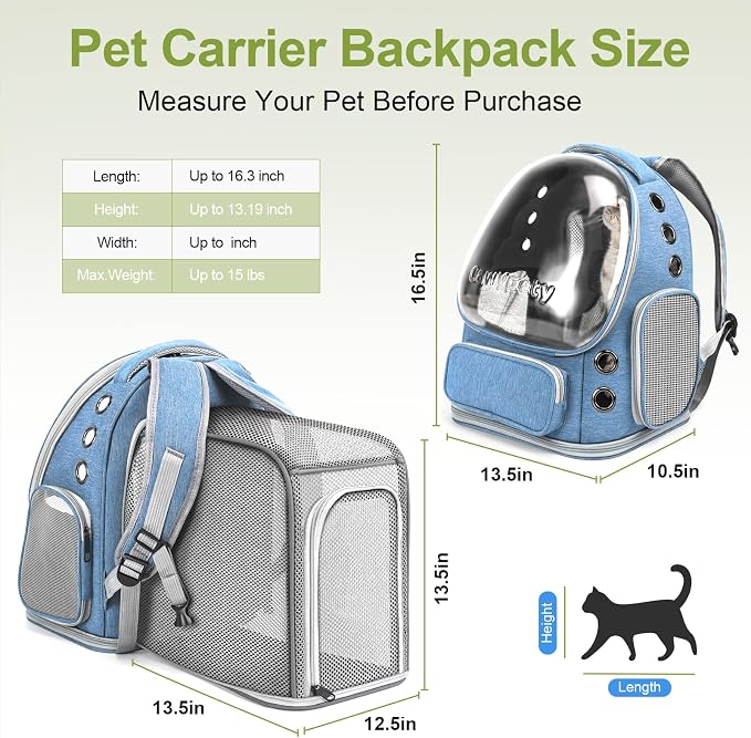 Cawypety Expandable Cat Backpack,Cat Bubble Backpack Carrier for Carrying Cats, Pets and Small Dogs,Airline-Approved,Designed for Travel, Hiking, Walking,Car （Blue