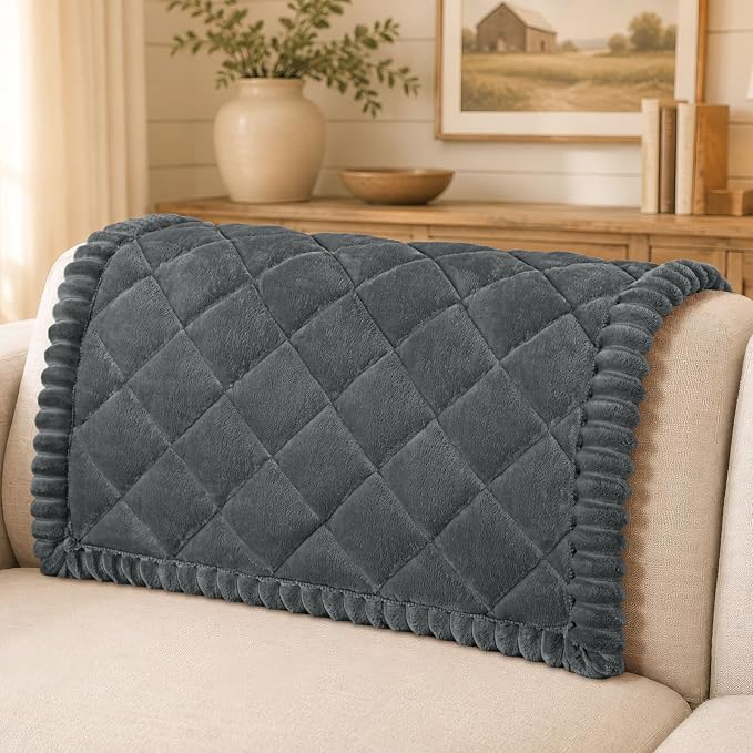 Smiry Couch Cover for Dogs, Non Slip Washable Pet Sofa Protector for Large Dogs, Cats, Fuzzy Plush Sofa Covers Backrest & Armrest, Against Fur, Dirt & Scratch Resistant, Dark Grey, 35.4"×35.4"