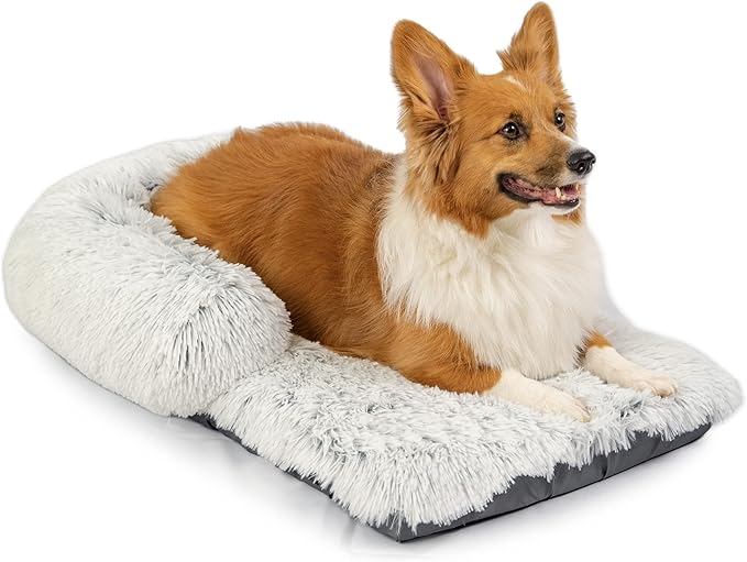 Best Friends by Sheri Nap Mat Dog Bed with Bolster - Washable Crate Pad, Removable Cover, Frost, Medium, 30x17
