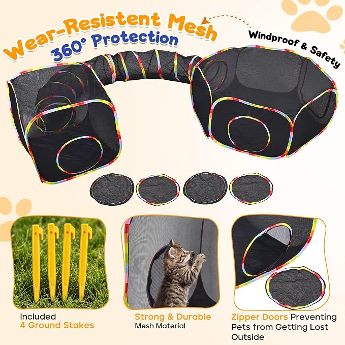 Petizer Outdoor Cat Enclosures - Upgrade 3-in-1 Outdoor Catio Set with Extra Large Tents & Tunnel for Yard & Travel, Portable Cat Playpen for Kittens, Cats, Puppies & Small Animals with Storage Bag