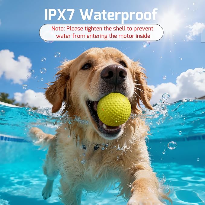 SNOYWEN Smart Interactive Dog Balls, Durable Food-Grade Rubber Material, Automatic Moving, Bouncing, Rotating Toy with Light for Medium, Large Dogs, IPX7 Waterproof (Yellow)