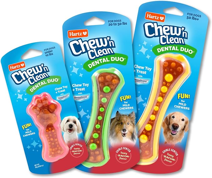 Hartz Chew 'n Clean Dental Duo Bacon Flavored Dental Dog Chew Toy and Treat - Extra Small