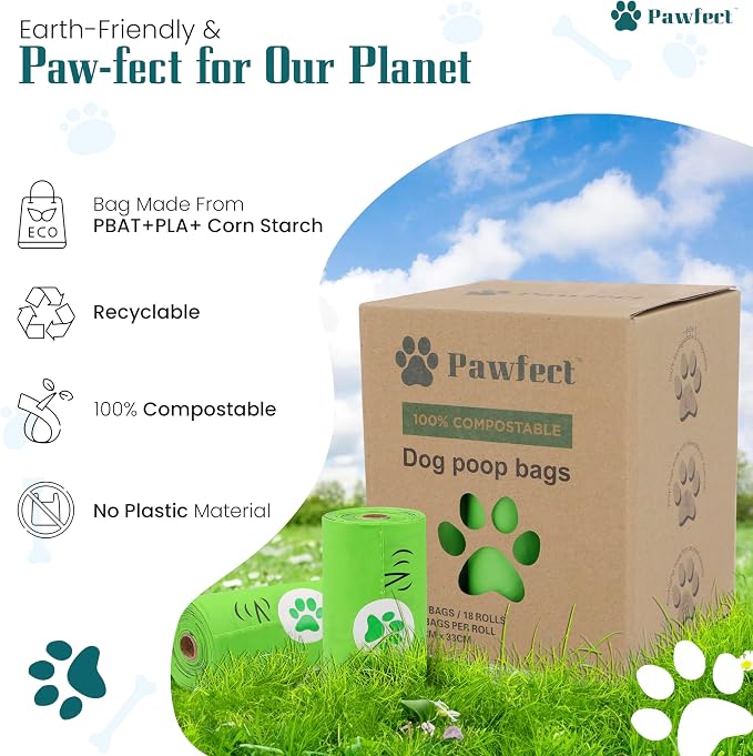 100% Home Compostable Dog Poop Bags - ASTM D6400 & EN 13432 Certified - 18 Rolls of Biodegradable Dog Poop Bags - 270 Bags