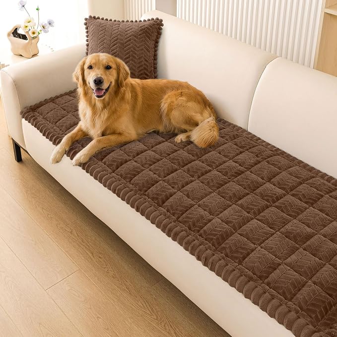 Smiry Couch Cover for Dogs, Non Slip Fuzzy Pet Sofa Covers Washable for 2-3 Cushion Couch, Soft Thick Furniture Protector for Cats Dogs, Against Fur, Dirt, Scratch Resistant (Brown, 27.6"x59")