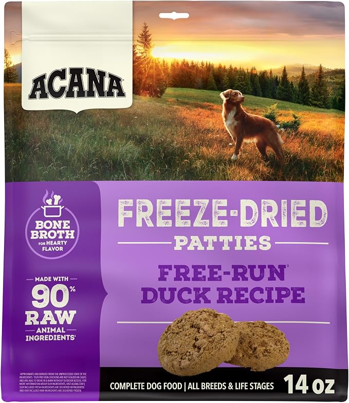 ACANA Grain-Free High Protein Freeze Dried Dog Food & Topper Free-Run Duck Recipe Patties 14oz Bag