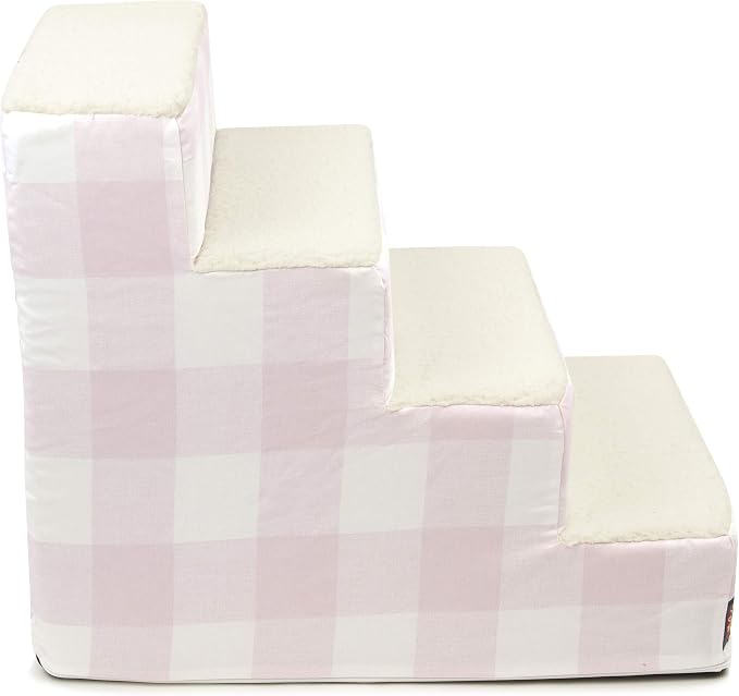 Majestic Pet Portable Pet Stairs | Soft Sherpa Steps Foam Feeling | Steps for Dogs & Cats | Dog & Cat Ramp | Indoor Only | Max Weight: up to 250 Lbs, 4 Step, Anderson Check Soft Blush