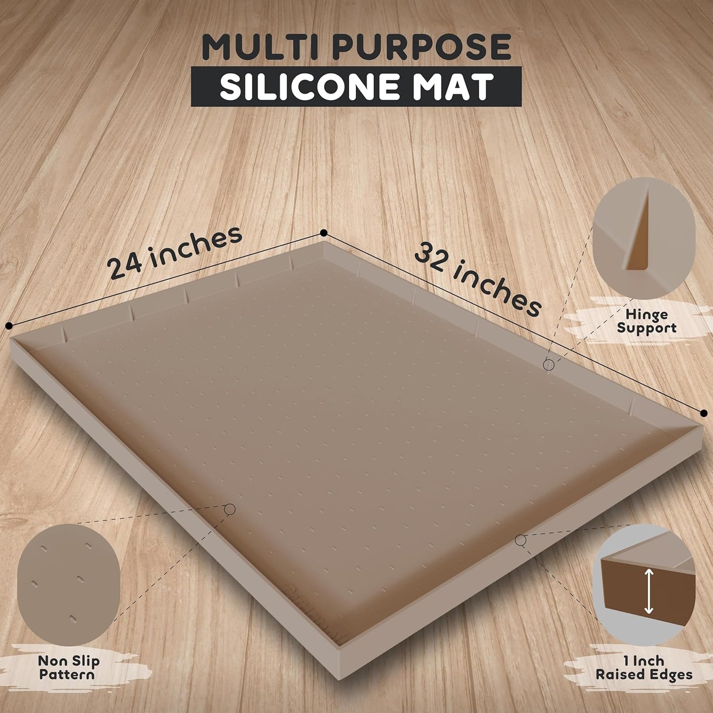 32x24x1” XL Dog Food Mat - All Purpose Under Sink Liner, Washer and Dryer Covers for The Top, Silicone Griddle Mat for Blackstone - Raised Edges Dog Mat for Food and Water Prevent Spill, Waterproof