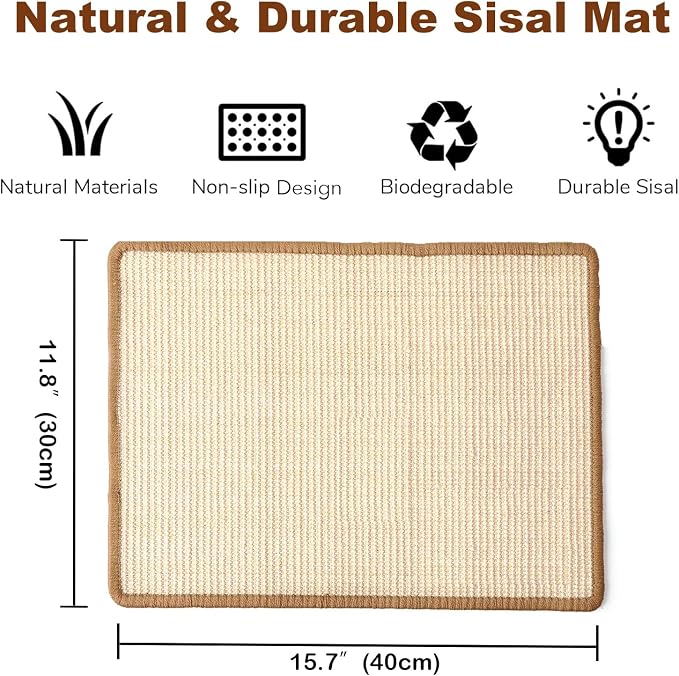 4PCS Rabbit Scratching Mats, Natural Sisal Bunny Scratch Pad Rabbit Mats for Cages, Claws and Teeth Care, Rabbit Chew Toys Bunny Accessories for Bedding Biting Sleeping Nesting (16x12in)