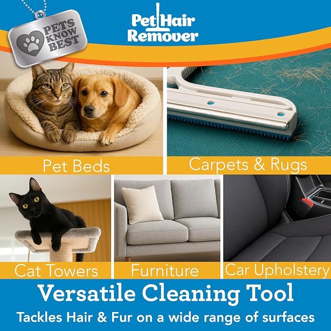 Pets Know Best Pet Hair Remover Cleaning Tool | Dual-Sided Multi-Purpose Carpet Scraper and Rug Rake for Fur Removal in Homes, Car Interiors & on Fabrics, Dogs, Cats, Pets & Animals | As Seen on TV