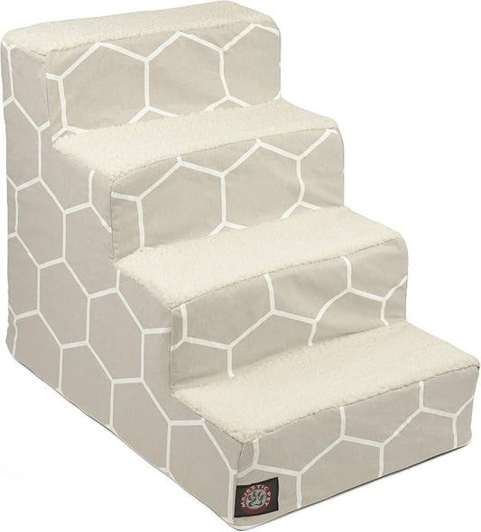 Majestic Pet Portable Pet Stairs | Soft Sherpa Steps Foam Feeling | Steps for Dogs & Cats | Dog & Cat Ramp | Perfect for Bed & Sofa | Indoor Only | Max Weight: up to 250 Lbs, 4 Step, Hexo Shapes Gray