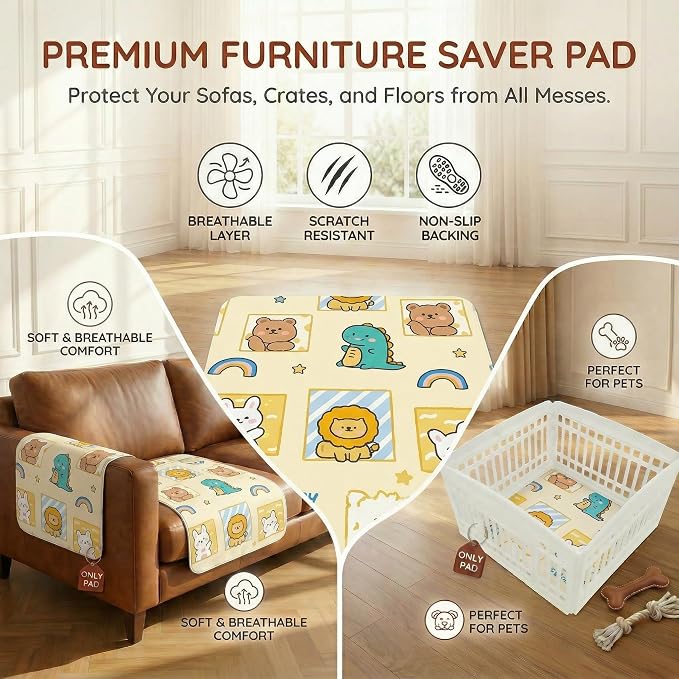 PJYuCien Non-Slip 36"x36" Pet Playpen Mat with 3-Layer Comfort, Reusable and Washable Training Crate Pad, Travel Mat and Sofa Protector for Puppies, Dogs, Cats, Rabbits, and Small Animals, Yellow