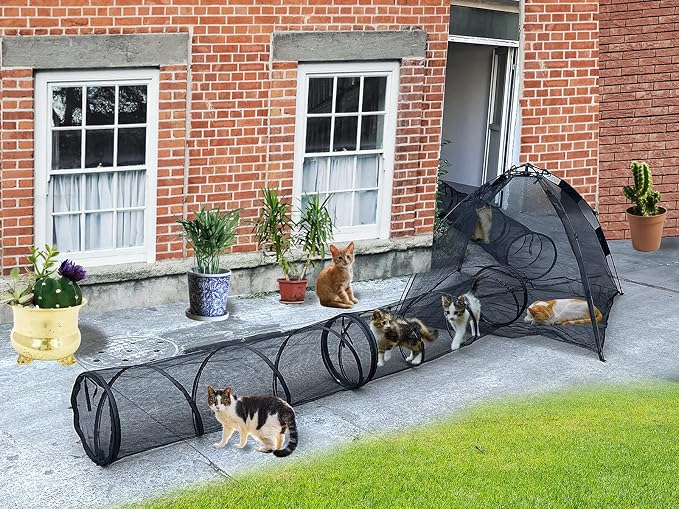 Portable Large Pop Up Pet Cat Tents Enclosures House for Outside Patio Indoor for Cat Puppy Rabbit Small Animals,Quick Opened,Independent or can be Connected to Tunnels
