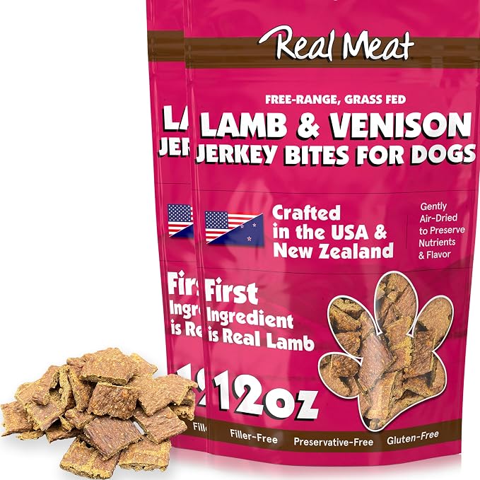 TRMC Real Meat Dog Treats - Two 12oz Bag of Bite-Sized Air-Dried Lamb & Venison Jerky for Dogs - Grain-Free Jerky Dog Treats with 95% All-Natural, Free-Range, Grass Fed Lamb & Venison
