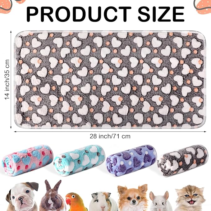 Tudomro 8 Pcs Absorbent Guinea Pig Blankets Washable Small Animal Fleece Bedding Cage Liners Reusable Pet Sleep Mat Pad Cover for Ferret Chinchilla Furniture Protection(Heart,14 x 28 Inch)
