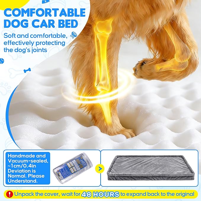 Dog Car Bed, Non-Slip Backseat Extender Pet Mat, Removable Washable Dog Bed for SUVs, Sedans & Trucks, Anti-Slip Travel Bed for Dogs, Easy Clean & Scratch-Proof & Comfort (Dark Gray, 50"L×24.6"W×2"H)