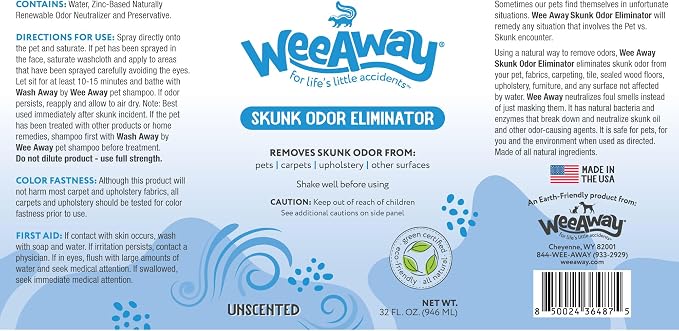 Wee Away Skunk Odor Eliminator, 32oz Unscented