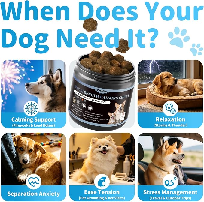 Calming Chews for Dogs - Advanced Calming Treats for Dogs Anxiety, Stress, Separation, & Thunder, Relaxation with Ashwagandha & L-Theanine, Non-Drowsy Alternative to Melatonin, Chicken Flavor, 90Ct