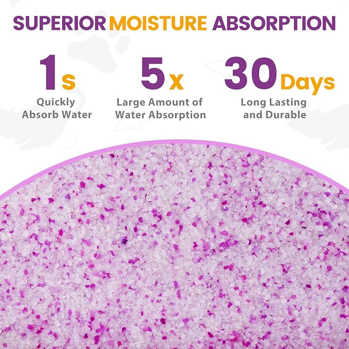 NEWORD Crystals Cat Litter Lightly Scented Litter Superior Odor Control 7 lbs Total Soft-On-Paws Low Tracking Dust-Free Purple Silica Gel, Lavender