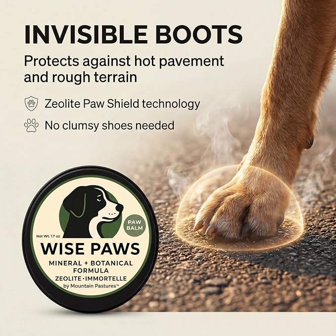 Advanced Formula Dog Paw Balm for Hot Pavement, Grass & Rough Terrain – Zeolite Powder Pawtection for Burnt, Irritated, Dry Cracked Paws – Natural Paw Care with Immortelle – Wooden Applicator – 1.7 oz