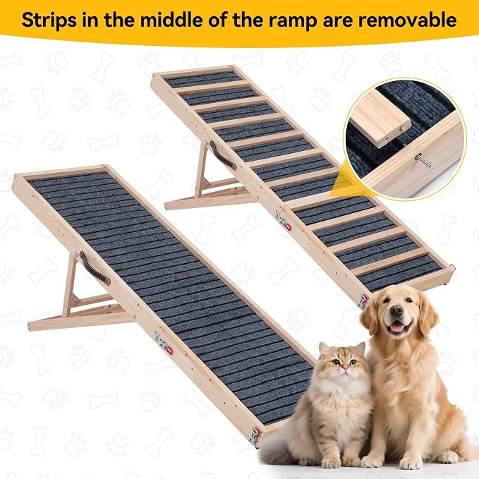 Dog Ramp for Bed, Couch, Car-55 L Gentle Slope Folding Pet Ramp with Non-Slip Surface and Metal Reinforced-High Traction,4 Adjustable Heights 18"-25", Supports 176lbs for Small Medium Large Dogs