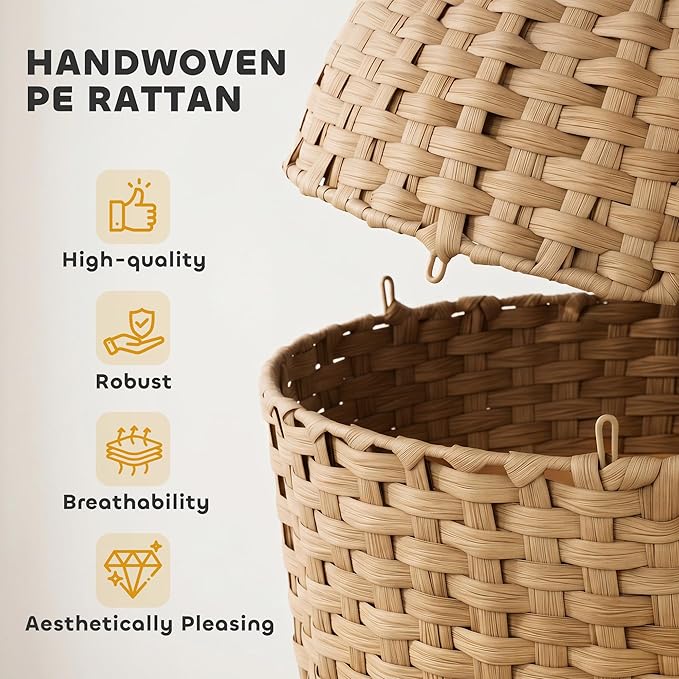 PawHut Hidden Cat Litter Box Plant Furniture Enclosure with Faux Plant & Stainless Steel Tray, Decorative Rattan Planter Cat Bed, Real Stones, for Bedroom, Living Room, Corner