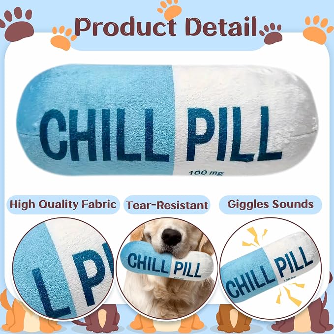 CUweipeng Squeaky Dog Chew Toy - Blue Chill Pill Capsule Teething Funny Small Dog Squeaky Soft Plush Pet Toy Bite Kick Indoor Interactive Training Play Present Pet Lover Gift Photo Prop Keep Them Busy