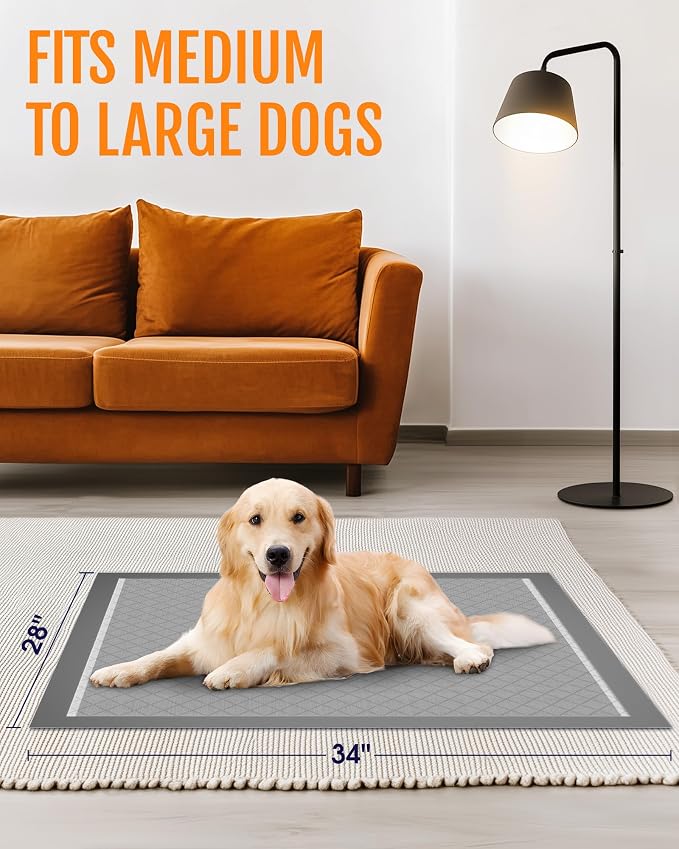 Powools Charcoal Puppy Pads - 70 Packs, 34"×28" Ultra-Large Puppy Pads, Odor-Control Carbon Pee Pads for Dogs, 6-Layer Ultra-Absorbent & Quick-Dry Black Training Pads